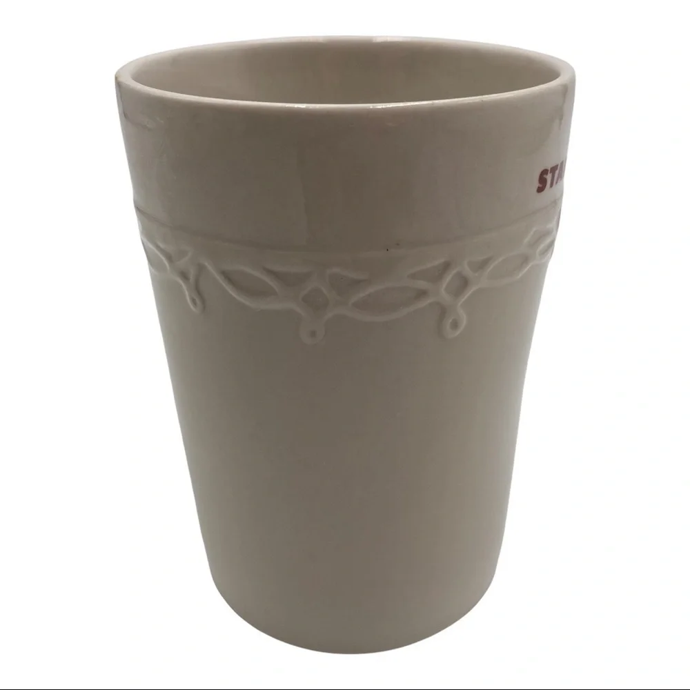 Starbucks Embossed Scroll Pattern with Starbucks Logo 10oz Mug 2010 Red/White